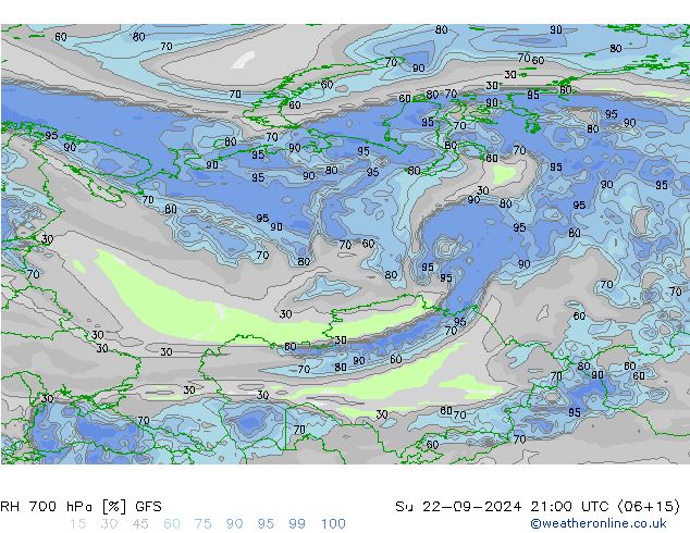 RH 700 hPa GFS So 22.09.2024 21 UTC