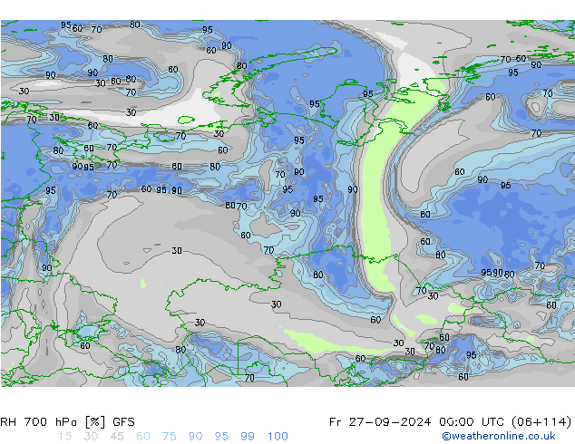 RH 700 hPa GFS Fr 27.09.2024 00 UTC