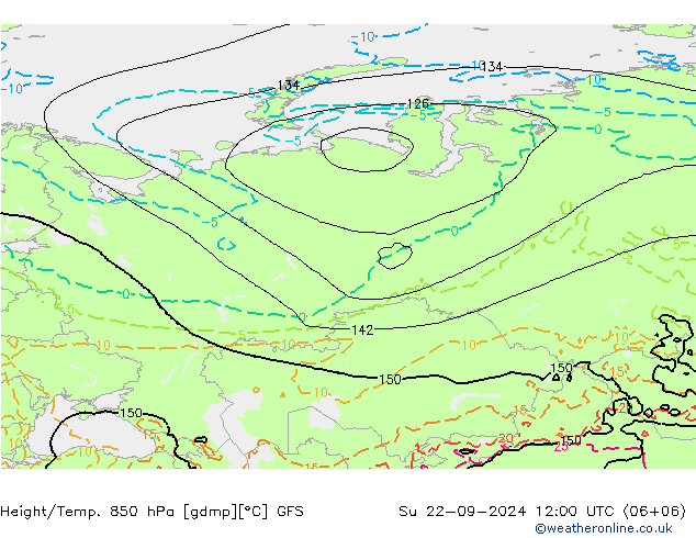 Z500/Rain (+SLP)/Z850 GFS dom 22.09.2024 12 UTC