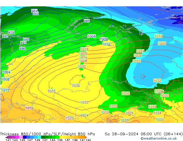 Thck 850-1000 hPa GFS Sa 28.09.2024 06 UTC