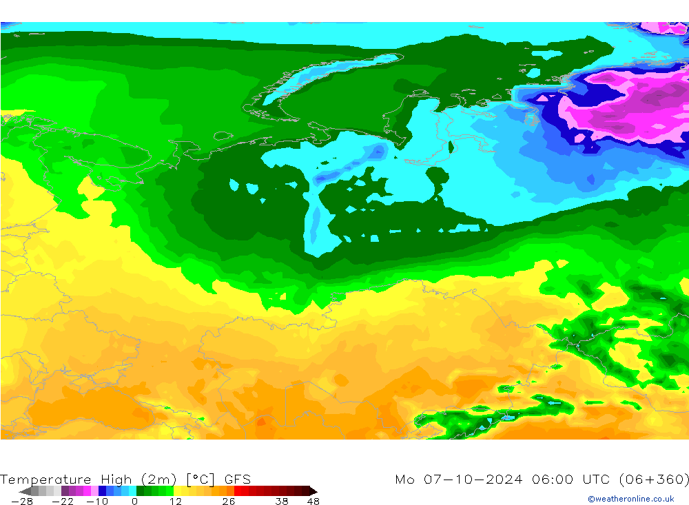 Maksimum Değer (2m) GFS Pzt 07.10.2024 06 UTC