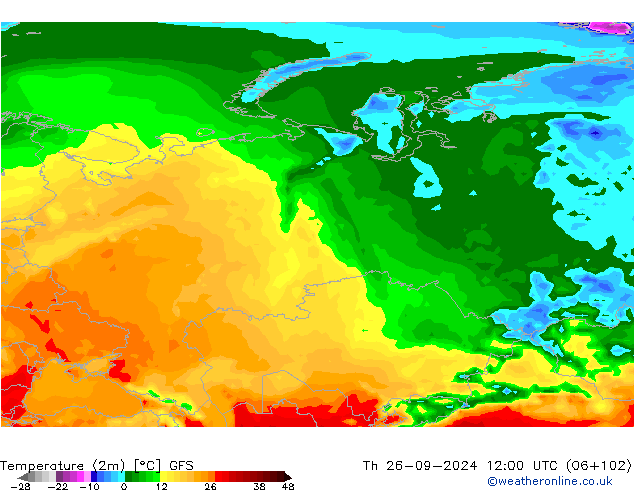 Temperatuurkaart (2m) GFS do 26.09.2024 12 UTC