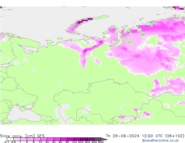 Totale sneeuw GFS do 26.09.2024 12 UTC