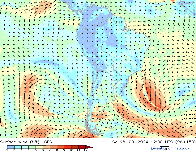 Bodenwind (bft) GFS Sa 28.09.2024 12 UTC