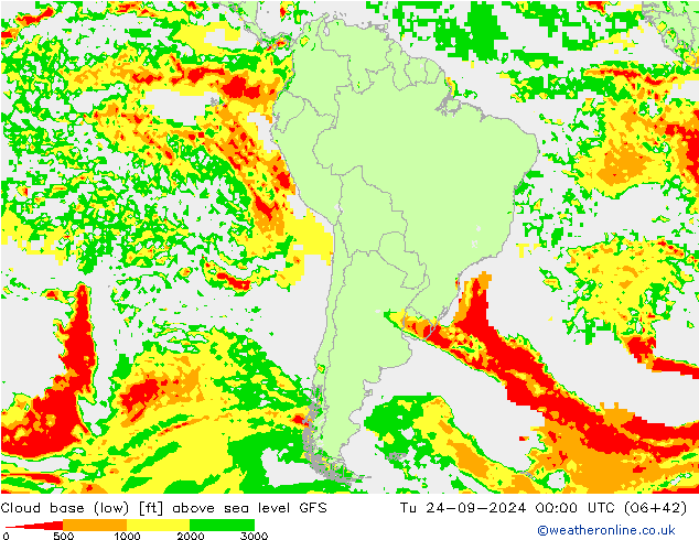 Cloud base (low) GFS Tu 24.09.2024 00 UTC