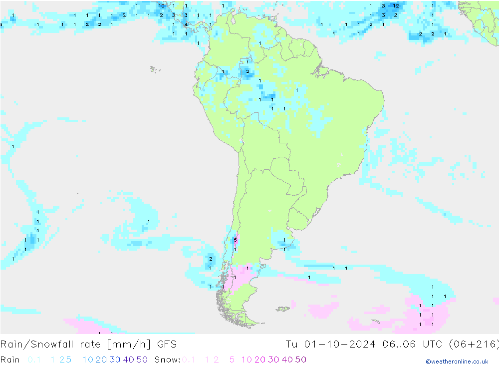 Rain/Snowfall rate GFS Ter 01.10.2024 06 UTC