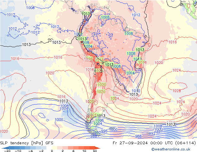 Druktendens (+/-) GFS vr 27.09.2024 00 UTC