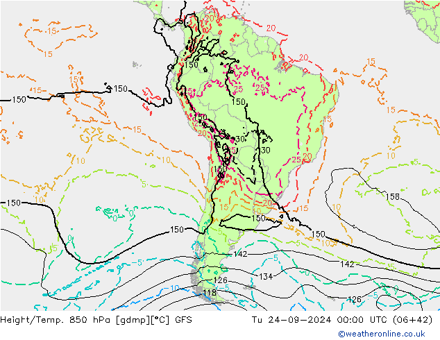 Z500/Rain (+SLP)/Z850 GFS вт 24.09.2024 00 UTC