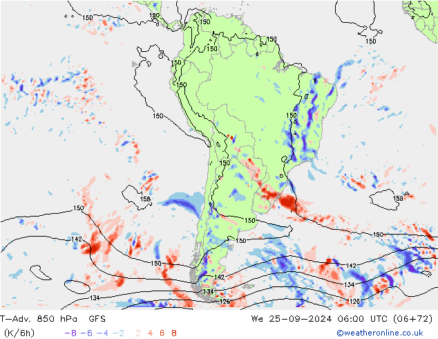 T-Adv. 850 hPa GFS wo 25.09.2024 06 UTC