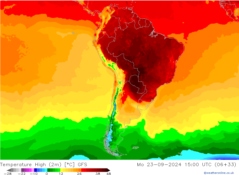 Max.temperatuur (2m) GFS ma 23.09.2024 15 UTC