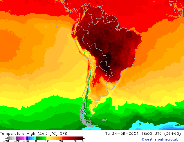 Temperature High (2m) GFS Tu 24.09.2024 18 UTC