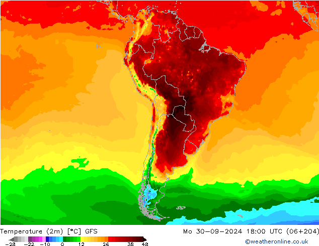 Temperature (2m) GFS Po 30.09.2024 18 UTC