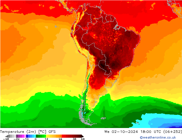 Temperature (2m) GFS We 02.10.2024 18 UTC