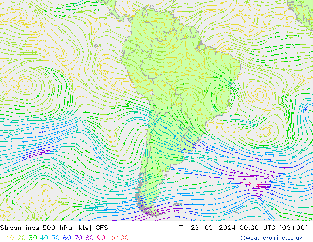 Streamlines 500 hPa GFS Th 26.09.2024 00 UTC