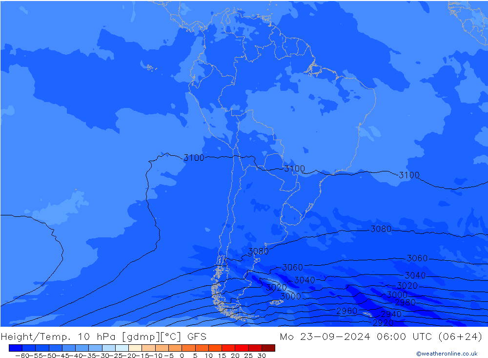 Height/Temp. 10 hPa GFS Po 23.09.2024 06 UTC