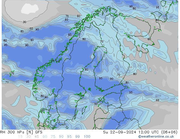 RH 300 hPa GFS Dom 22.09.2024 12 UTC