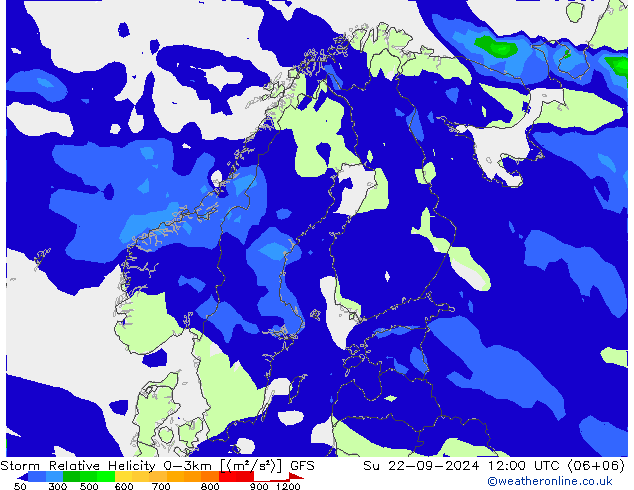 Storm Relative Helicity GFS 星期日 22.09.2024 12 UTC