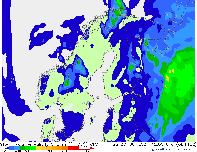 Storm Relative Helicity GFS za 28.09.2024 12 UTC