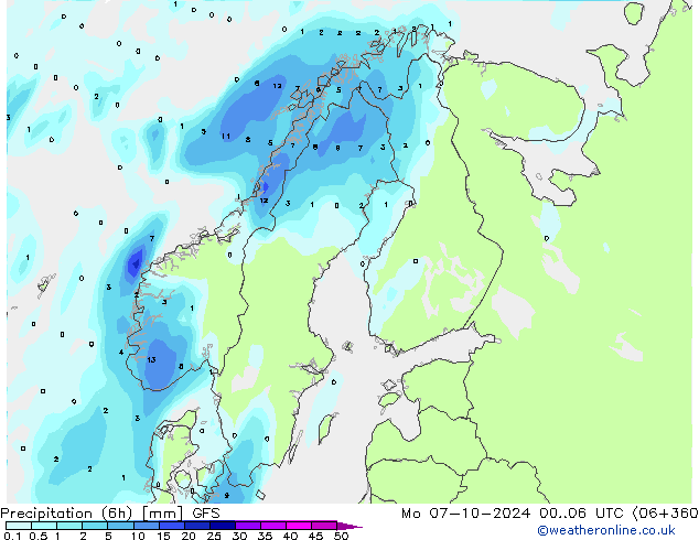 Z500/Rain (+SLP)/Z850 GFS Mo 07.10.2024 06 UTC