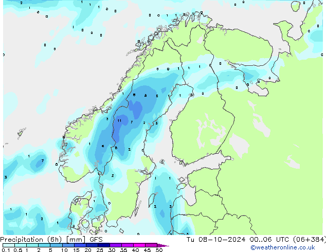 Z500/Rain (+SLP)/Z850 GFS Út 08.10.2024 06 UTC