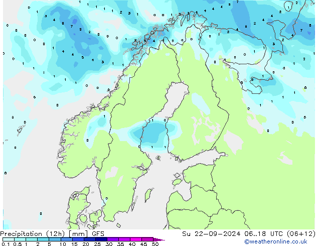 Precipitação (12h) GFS Dom 22.09.2024 18 UTC