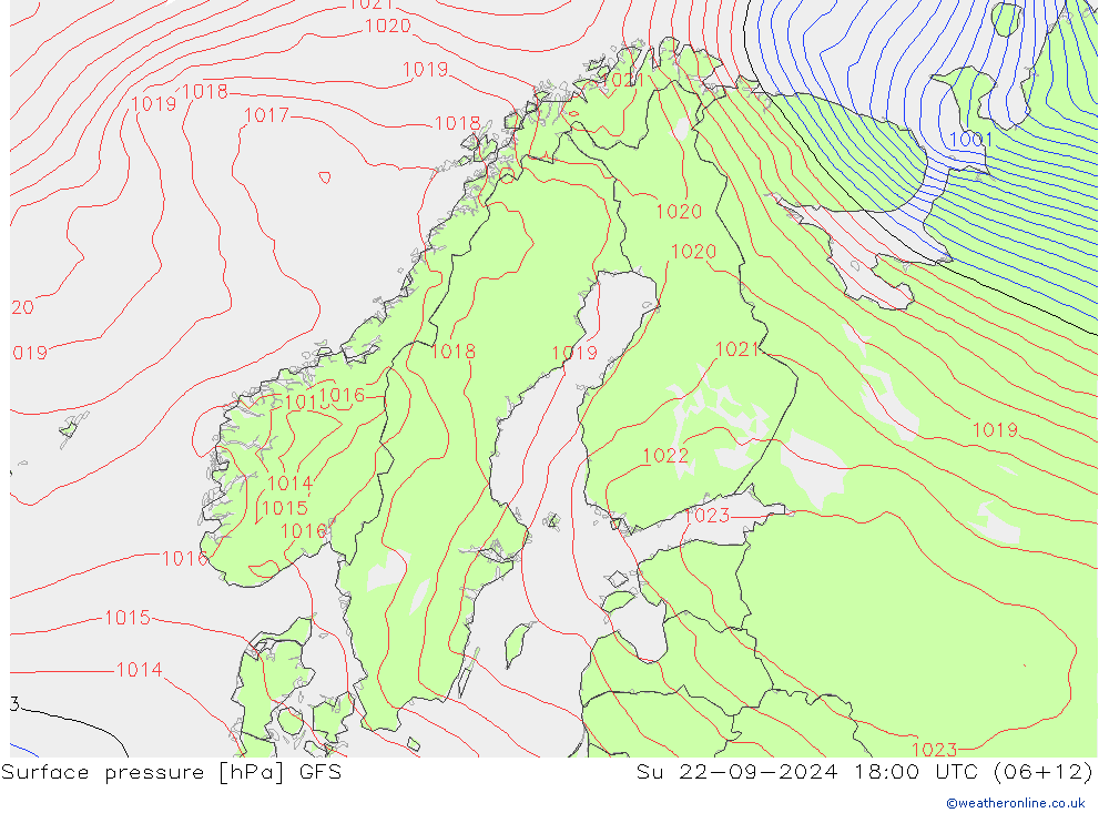 地面气压 GFS 星期日 22.09.2024 18 UTC