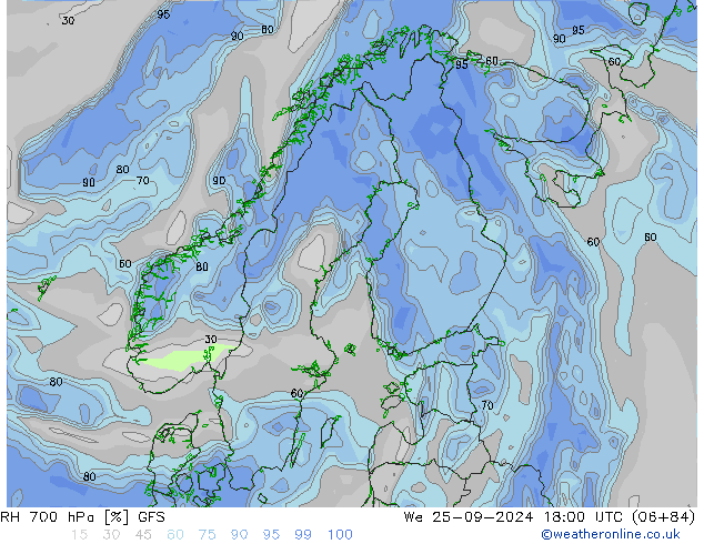 700 hPa Nispi Nem GFS Çar 25.09.2024 18 UTC