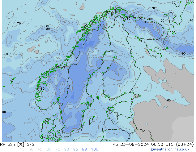 RH 2m GFS пн 23.09.2024 06 UTC