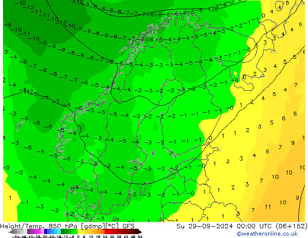 Z500/Rain (+SLP)/Z850 GFS dom 29.09.2024 00 UTC