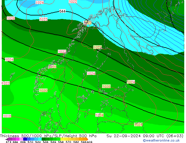 Thck 500-1000hPa GFS dom 22.09.2024 09 UTC