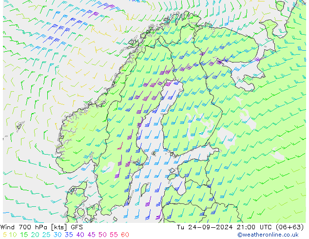 Wind 700 hPa GFS Di 24.09.2024 21 UTC