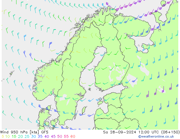 Wind 950 hPa GFS Sa 28.09.2024 12 UTC