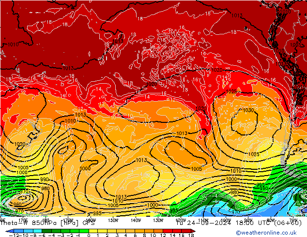 Theta-W 850hPa GFS Tu 24.09.2024 18 UTC