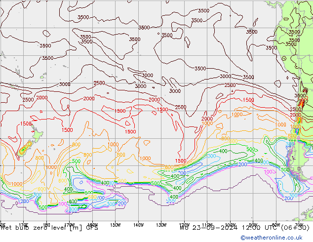 Wet bulb zero level GFS Mo 23.09.2024 12 UTC