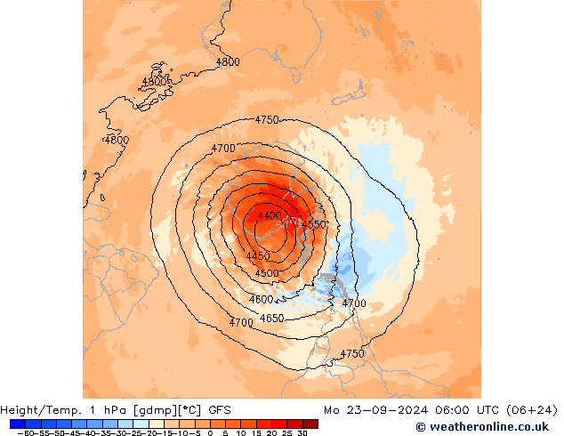 Height/Temp. 1 hPa GFS Mo 23.09.2024 06 UTC