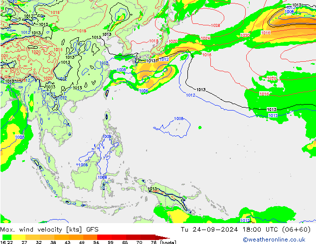 Max. wind velocity GFS Tu 24.09.2024 18 UTC