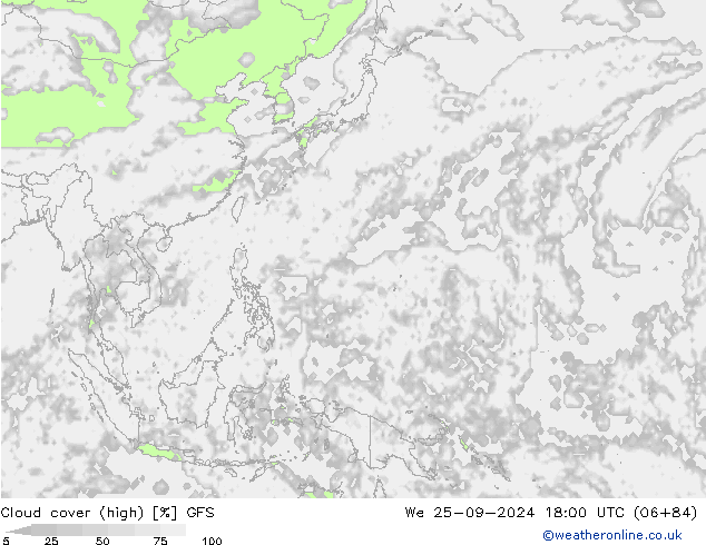 Bewolking (Hoog) GFS wo 25.09.2024 18 UTC