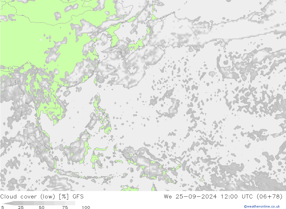 Cloud cover (low) GFS We 25.09.2024 12 UTC