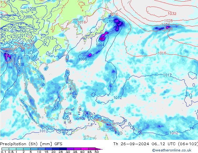 Precipitazione (6h) GFS gio 26.09.2024 12 UTC