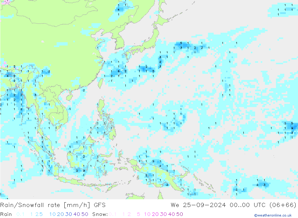 Regen/Sneeuwval GFS wo 25.09.2024 00 UTC