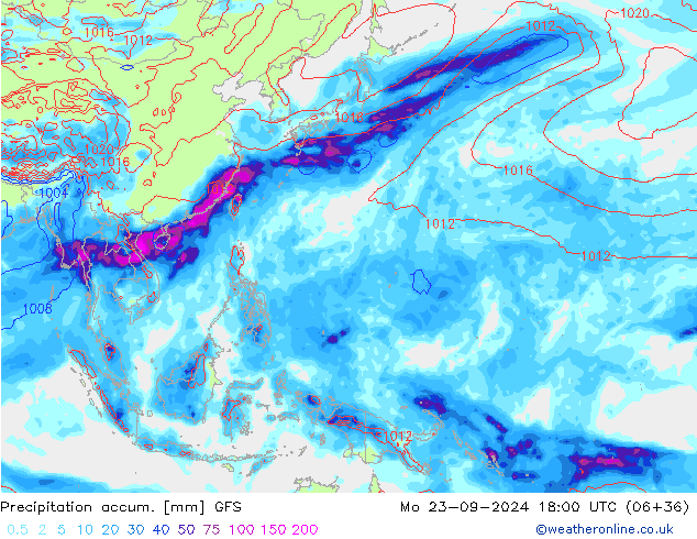 Totale neerslag GFS ma 23.09.2024 18 UTC