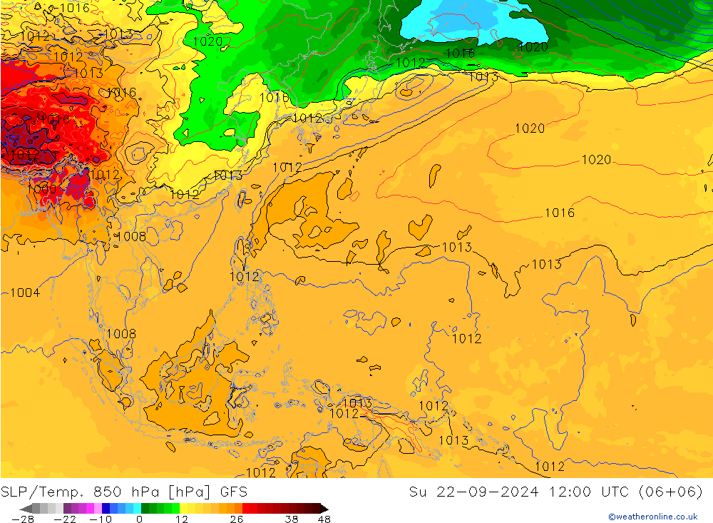 SLP/Temp. 850 hPa GFS Su 22.09.2024 12 UTC