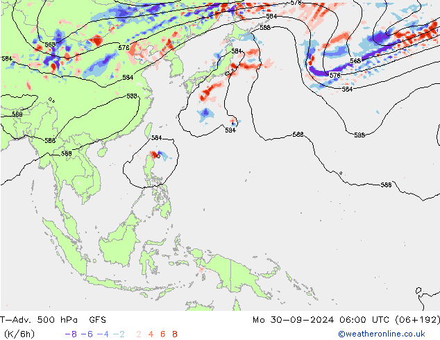 T-Adv. 500 гПа GFS пн 30.09.2024 06 UTC