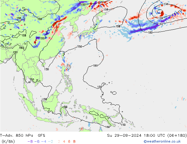 T-Adv. 850 hPa GFS Ne 29.09.2024 18 UTC