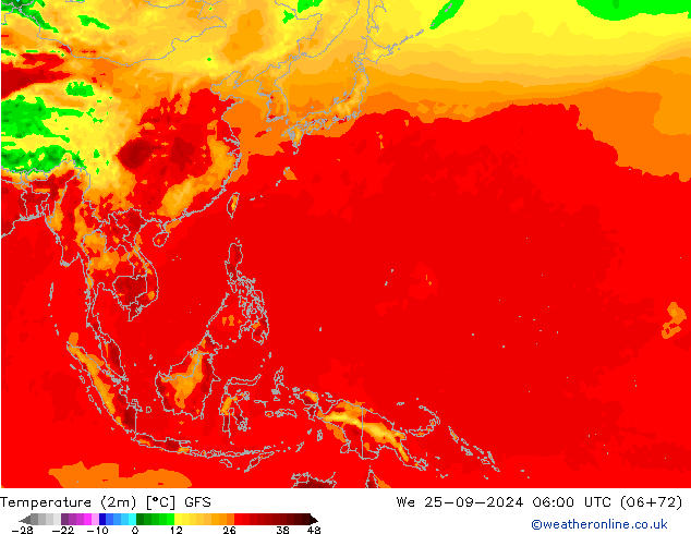 Temperatura (2m) GFS Qua 25.09.2024 06 UTC