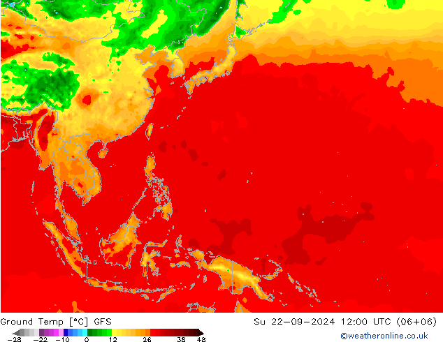 Teplota půdy GFS Ne 22.09.2024 12 UTC