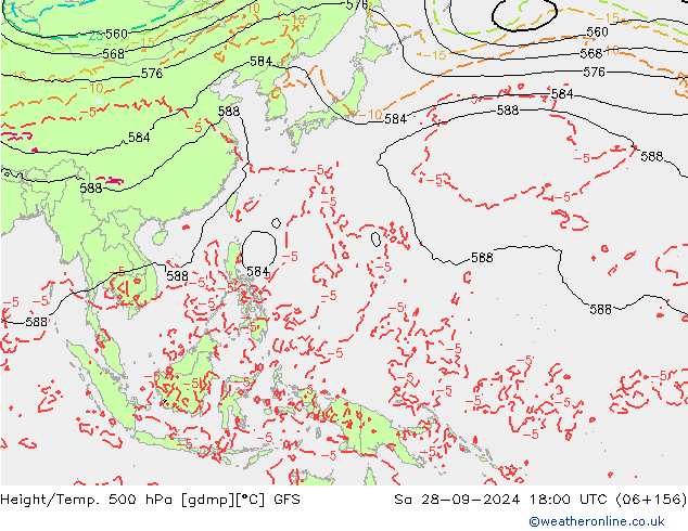 Height/Temp. 500 hPa GFS Sa 28.09.2024 18 UTC