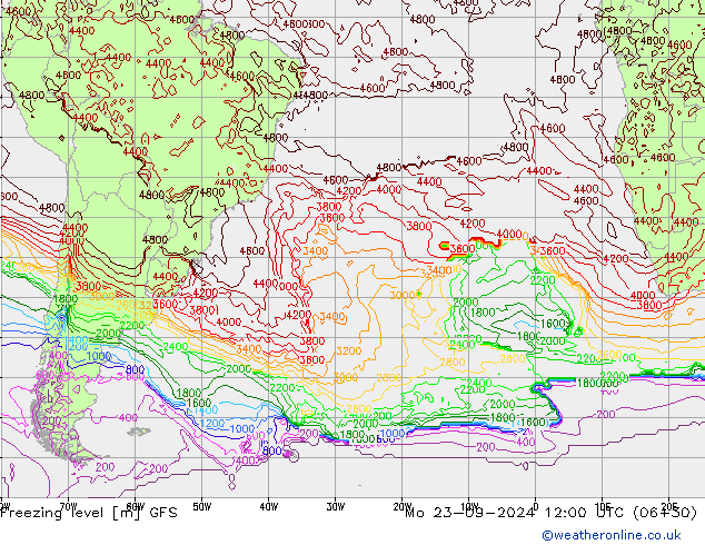 Zero termico GFS lun 23.09.2024 12 UTC