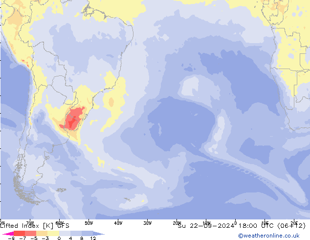 Lifted Index GFS Dom 22.09.2024 18 UTC