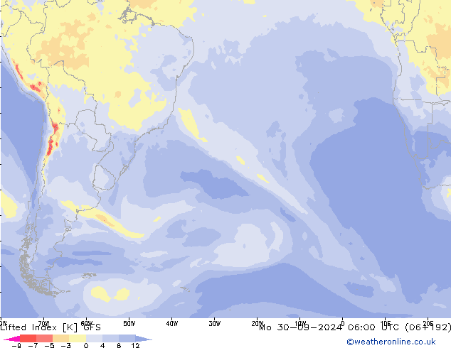 Lifted Index GFS lun 30.09.2024 06 UTC